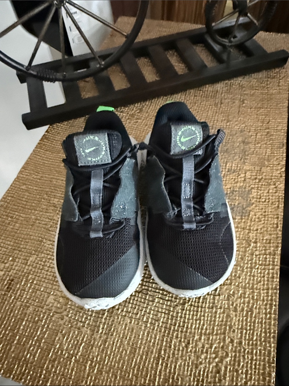 Nike Kids Black and Gray Sneakers with Lime Accent